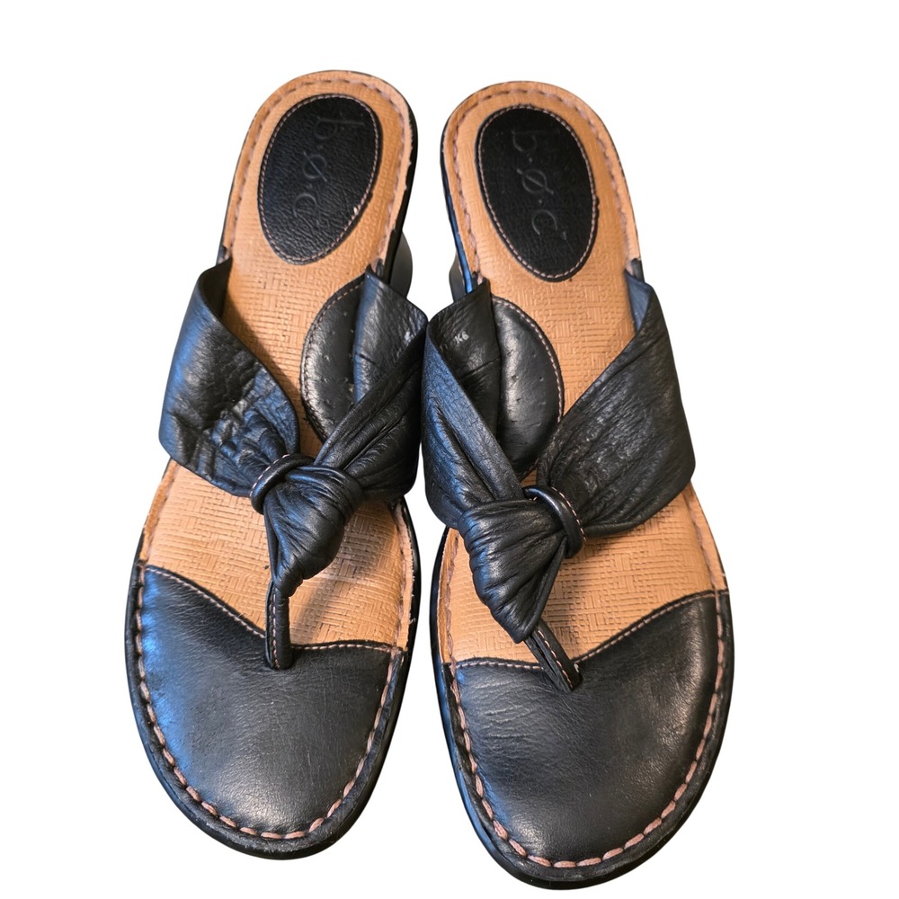 b.o.c. Born Concept Womens Black Leather Knot Thong Wedge Sandals BC3111 Size 10